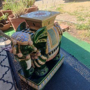 Vintage Green Glazed Figural Ceramic Vietnam Royal Elephant Garden Stool